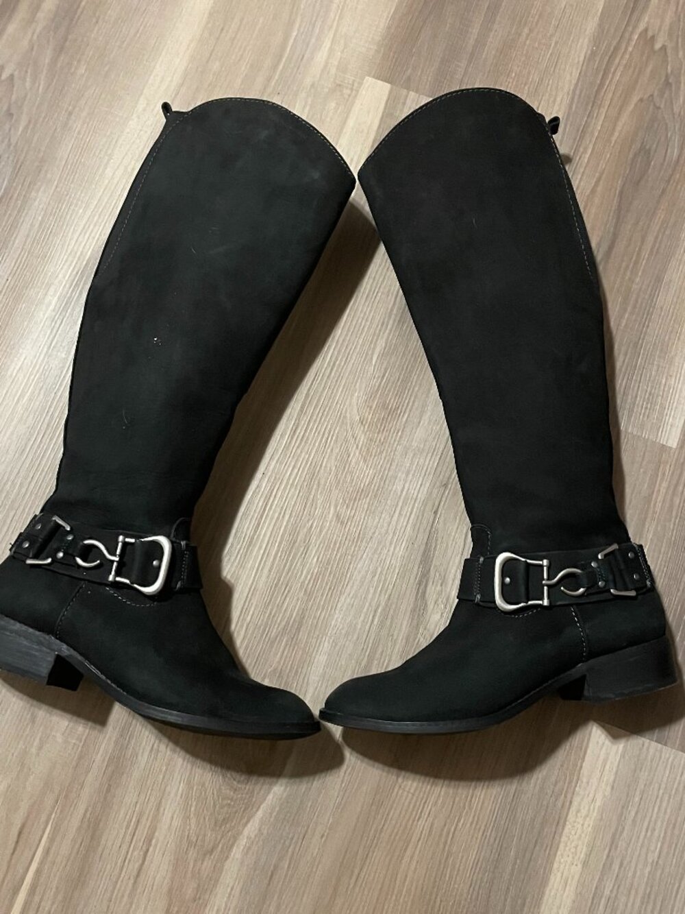 Denver Hayes Ladies Tall Black Suede Leather Riding Boots Size 8.5